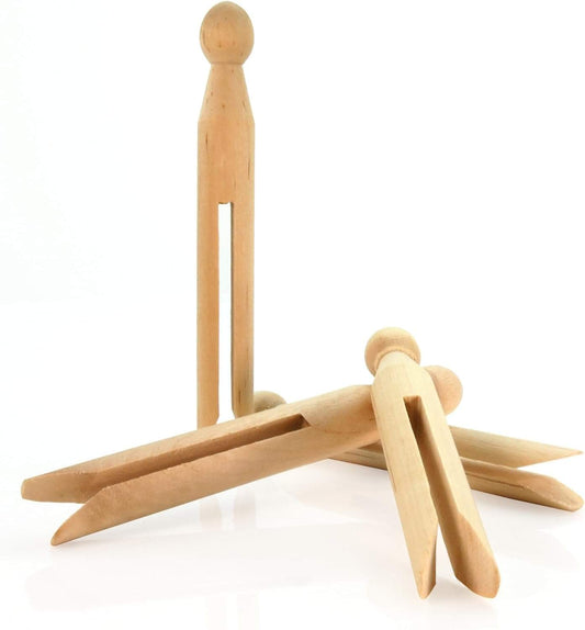 Wooden clothespins, round pegs with pointed arms and knob end, traditional style
