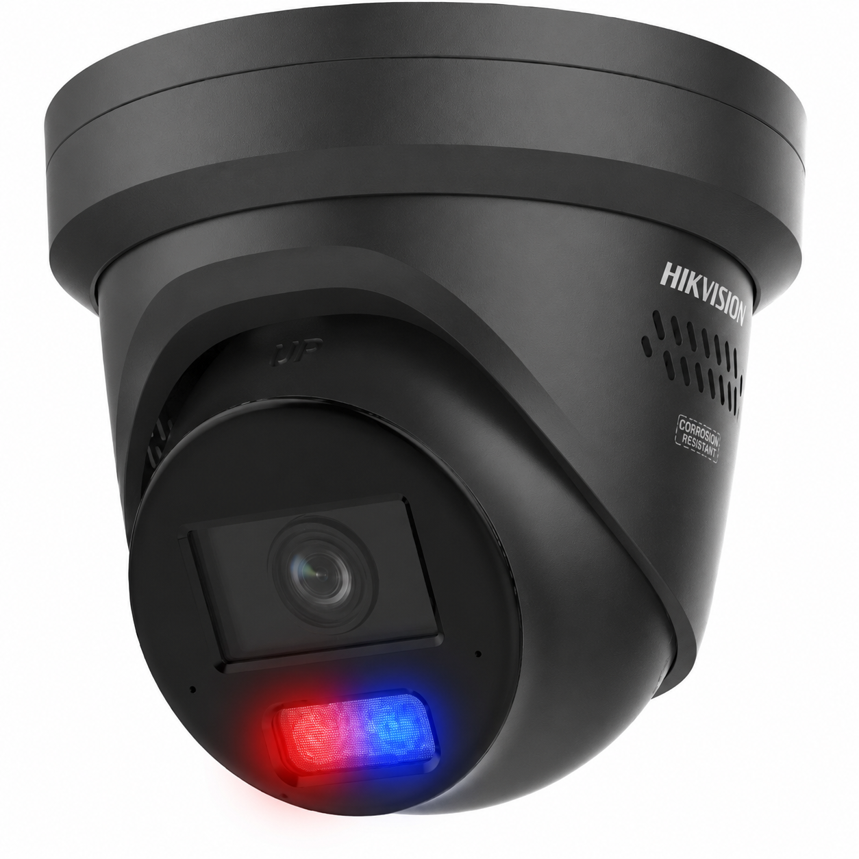 Hikvision DS-2CD2387G3-LIS2UY/SRB 8MP ColorVu Smart Hybrid Light Fixed Turret Network Camera with Blue & Red Strobe, Two-Way Audio, AI Human & Vehicle Detection, IP67, NEMA 4X (White/ Black)