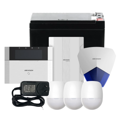 Hikvision Hardwired Alarm Controller Kit – 8-64 Zone Hybrid Pro System with LCD Keypad, Outdoor Siren Strobe & 3x PIR Detectors | AX Hybrid PRO Compatible