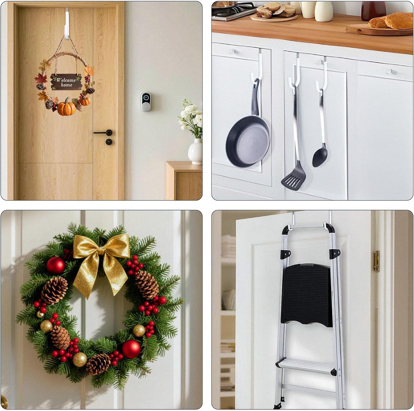 HOOSUN 4 Pack Over The Door Hooks,5 in Hooks for Hanging Heavy Duty Door Hanger,Towel Hanger Hook Holders,Over Door Hangers Hooks Door Hanger Hooks for Hanging Clothes,Towels,Hats,Coats,Bags (White)