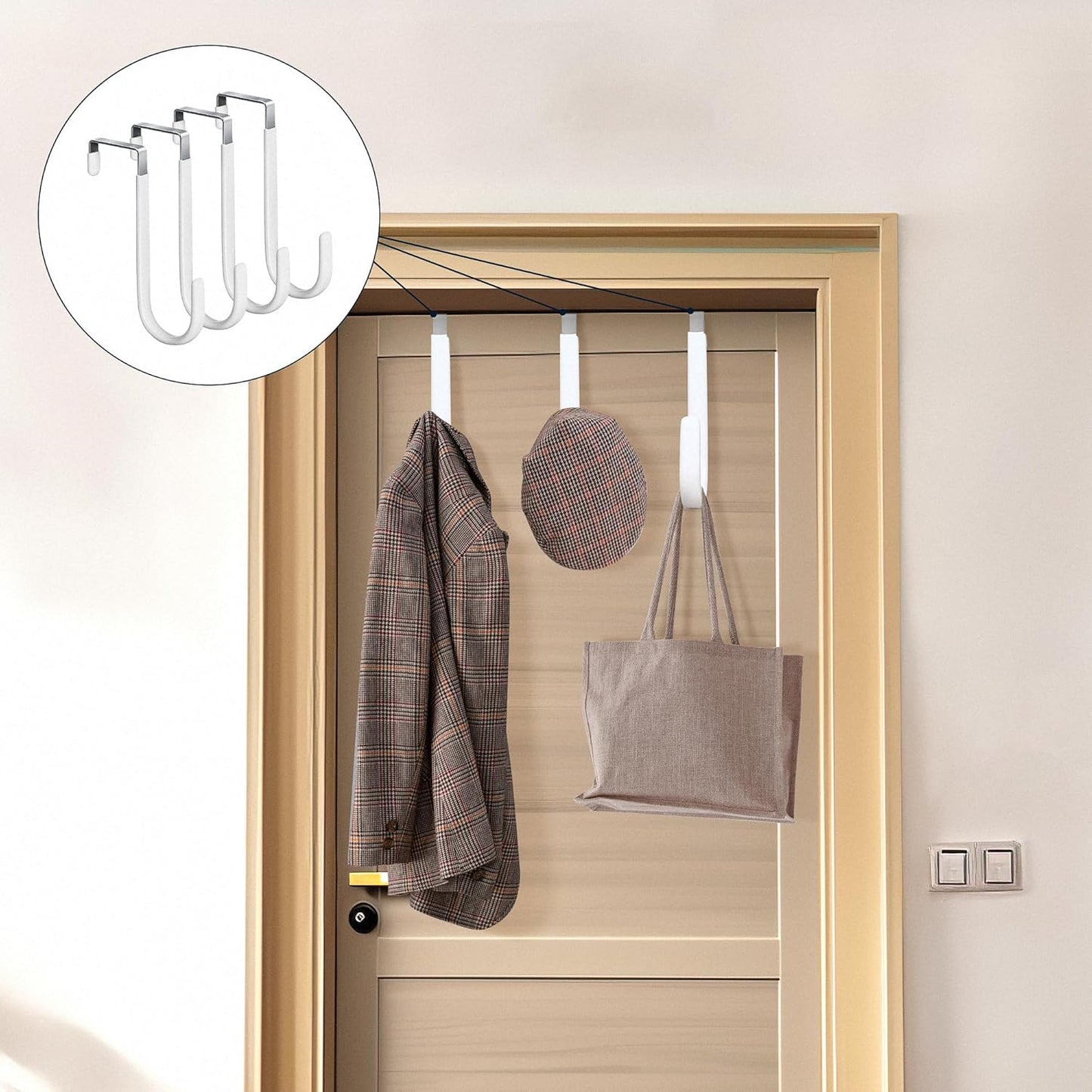 HOOSUN 4 Pack Over The Door Hooks,5 in Hooks for Hanging Heavy Duty Door Hanger,Towel Hanger Hook Holders,Over Door Hangers Hooks Door Hanger Hooks for Hanging Clothes,Towels,Hats,Coats,Bags (White)