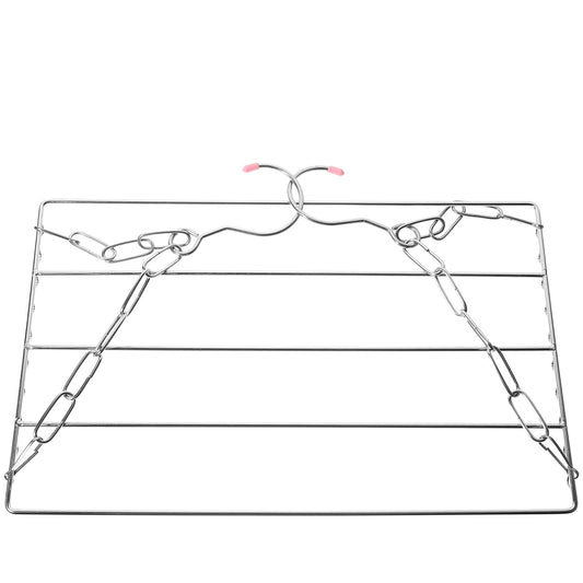 Clothes drying rack frame with two top hooks and four support chains, horizontal bars