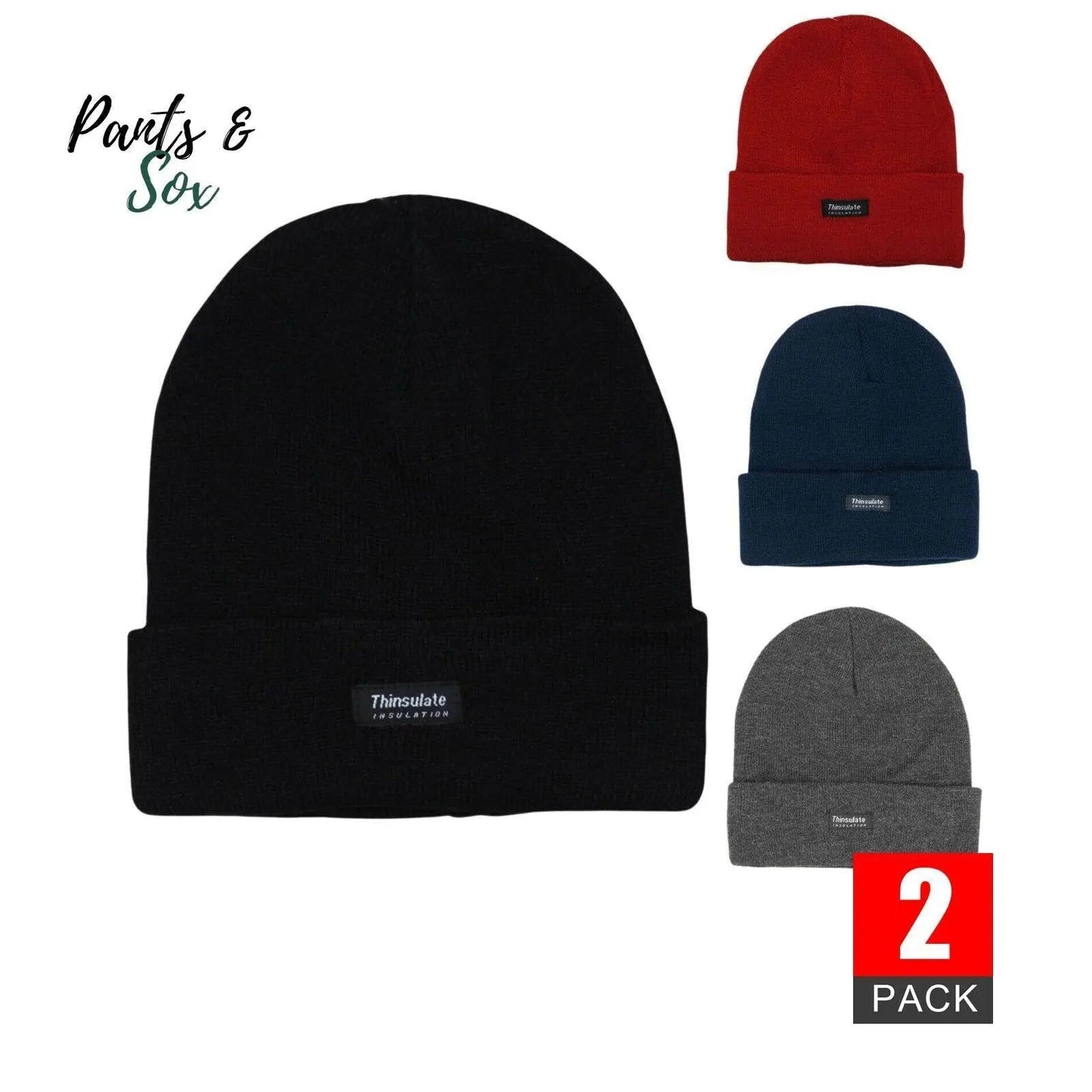 2 Pairs Mens Winter Beanie Insulation Thermal Winter Knitted Thinsulate Ski Hat