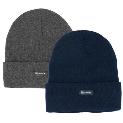 2 Pairs Mens Winter Beanie Insulation Thermal Winter Knitted Thinsulate Ski Hat