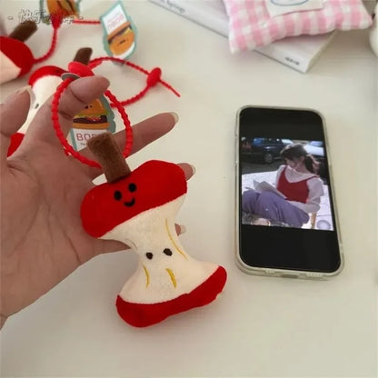 Kawaii Apple Core Keychain Plush Doll  Soft Fleece Fabric Pendant Bag Charm