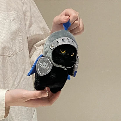 Black Cat Knight Plush Pendant -Fantasy Armor Cat Handmade Plush 16cm