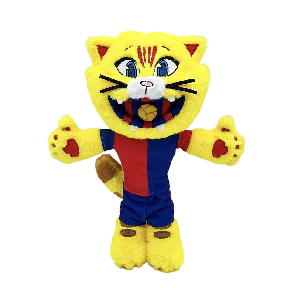 Football Mascot Cat Plush Catalan Club Soccer Mascot Stuffed Animal Handmade Plush 31cm
