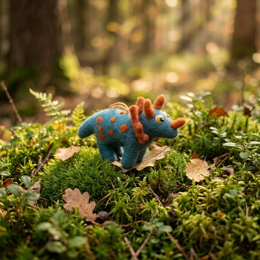 Handmade Wool Felt Triceratops Ornament