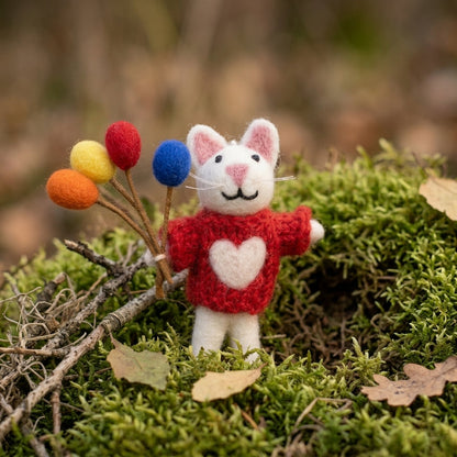 Handmade Wool Felt Bunny with Balloons Ornament