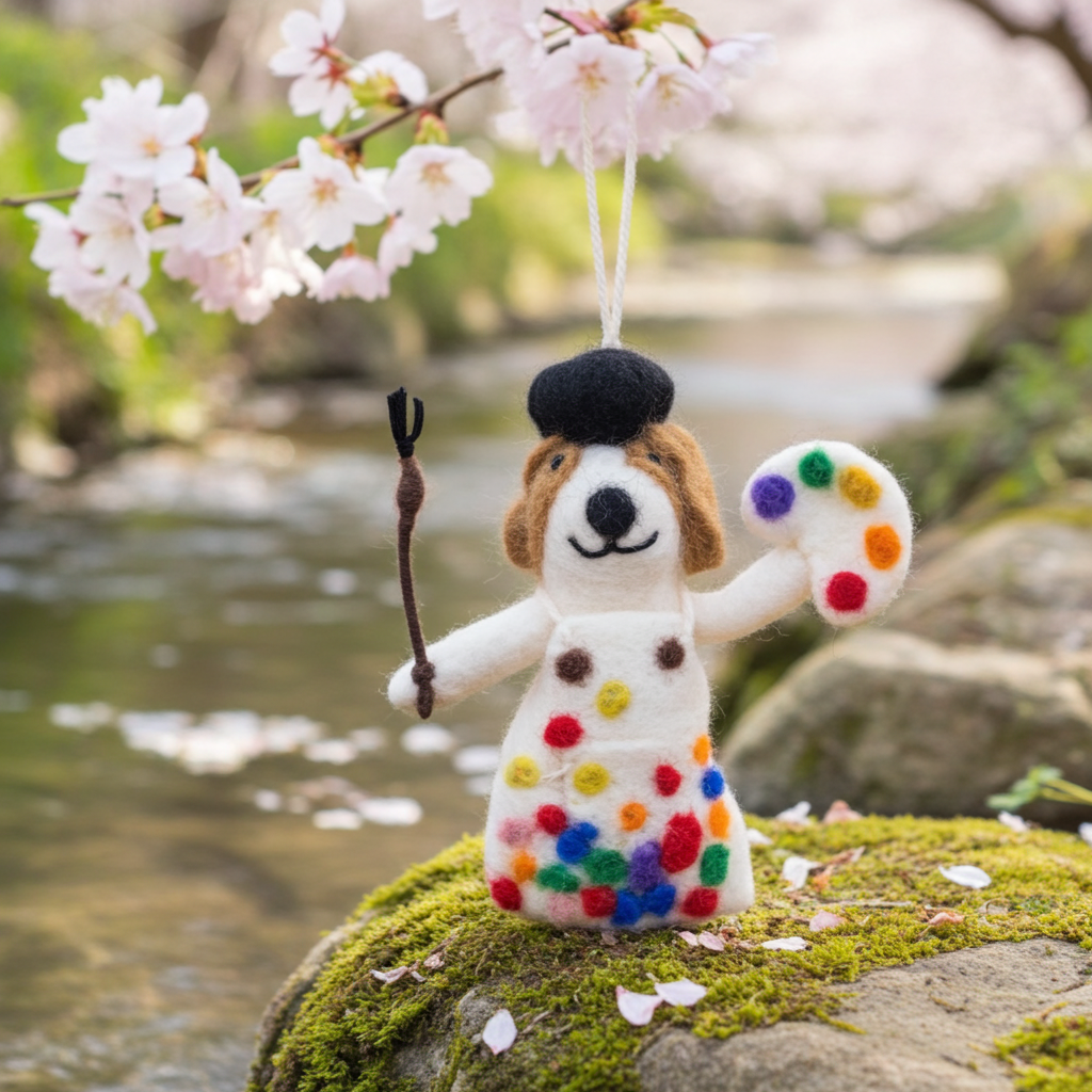 Handmade Wool Felt Artist Dog Ornament