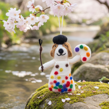 Handmade Wool Felt Artist Dog Ornament