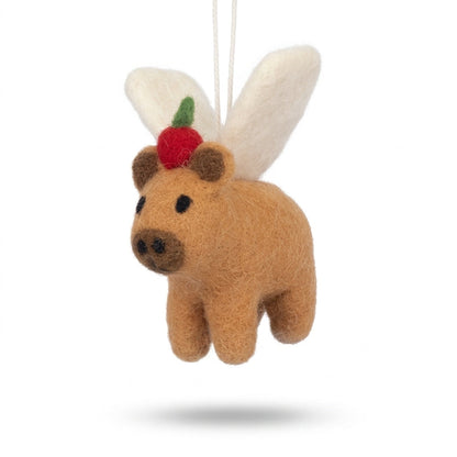 Handmade Wool Felt Capybara Angel Ornament
