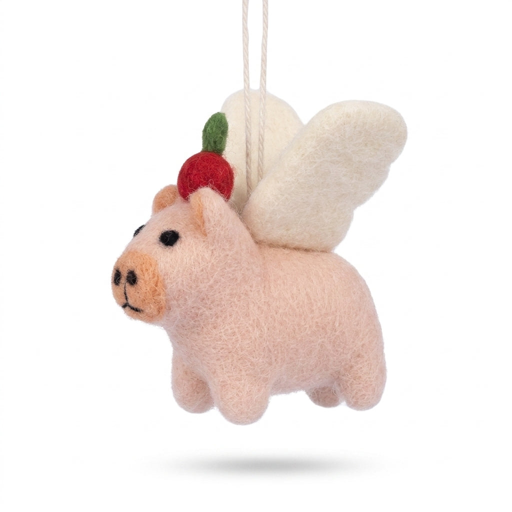 Handmade Wool Felt Capybara Angel Ornament