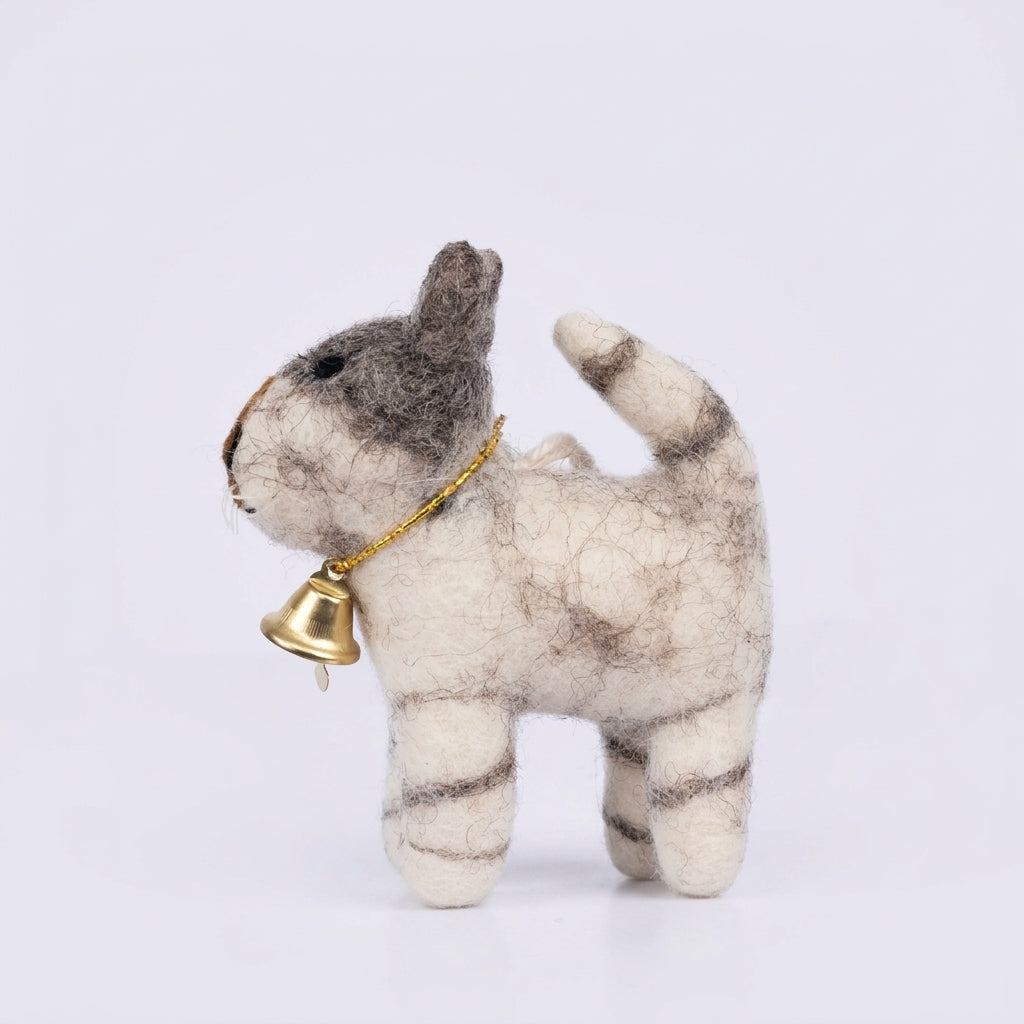Handmade Wool Felt Grey Tabby Cat Ornament