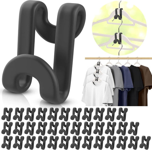 Black S-hook hanger connectors, plastic hooks for linking hangers together