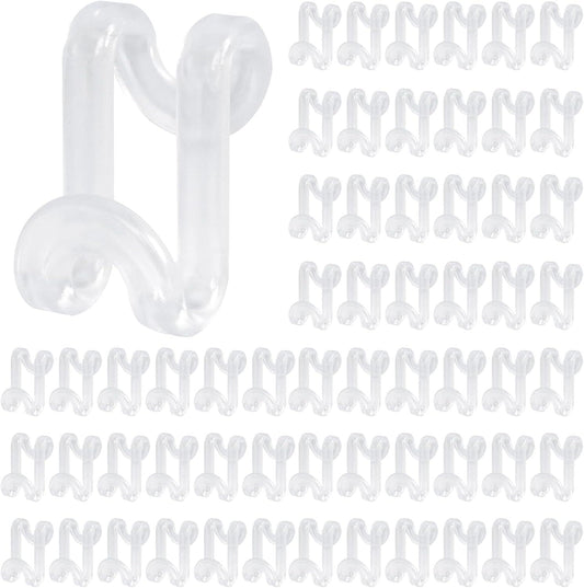 Clear plastic hanger connector hooks, small U-shaped pieces for space saving storage