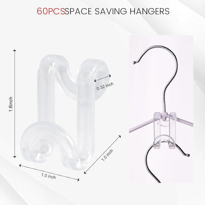 Hanger Hooks Space Saving, 60PCS Clothes Hanger Connector Hooks Closet Space Savers for Hanging Clothes, Clear