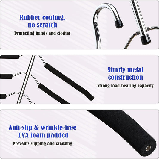 Multi-arm clothes hanger with padded black grips on metal frame