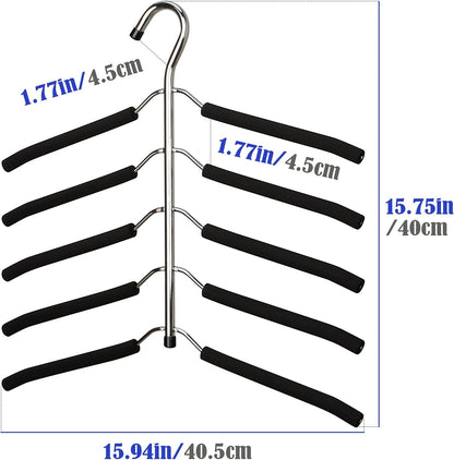 Hangers Space Saving Clothes Hanger 2 Packs Swing Arm Non Slip Padded Coat Hanger 5 Layers Heavy Duty Stainless Steel Sweater Shirt Hanger Closet Storage Organizer