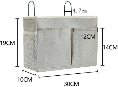 Hanging Basket - Bag Organizer - Bed Bag Holder - Storage Bags - Bed Organizer - Hanging Storage Bags - Dorm Organizer - 30*10*19 cm - Off-White - with 4 Pockets and 2 Hooks - Canvas - for Bunk Bed, Hospital Bed, Dorm, Camping