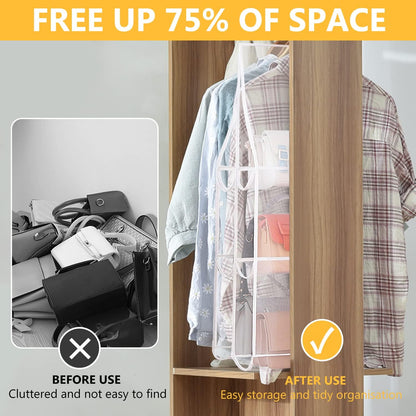Hanging Handbag Purse Organizer,  2 Pack Transparent Hanging Closet Organizer with 8 Pockets, Washable Dust Proof Nylon Storage Bag for Closet and Wardrobe