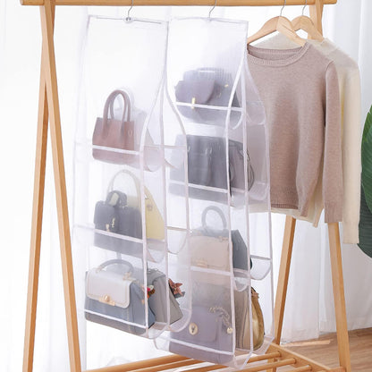 Hanging Handbag Purse Organizer,  2 Pack Transparent Hanging Closet Organizer with 8 Pockets, Washable Dust Proof Nylon Storage Bag for Closet and Wardrobe