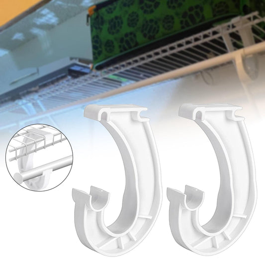 White J-shaped closet rod support brackets set with curved hooks and base mounts