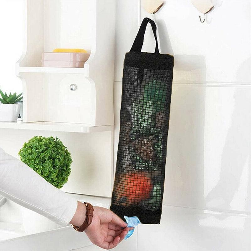 Hanging Mesh Bag Organizer Dispenser for Plastic or Trash Bags Storage Holder - Grey