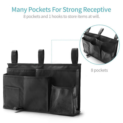 Hanging Organizer Bedside Storage Bag for Bunk and Hospital Beds,for College Dorm Rooms Bed, Hospital Bed, Baby Bed Rails（black,oniy bag）