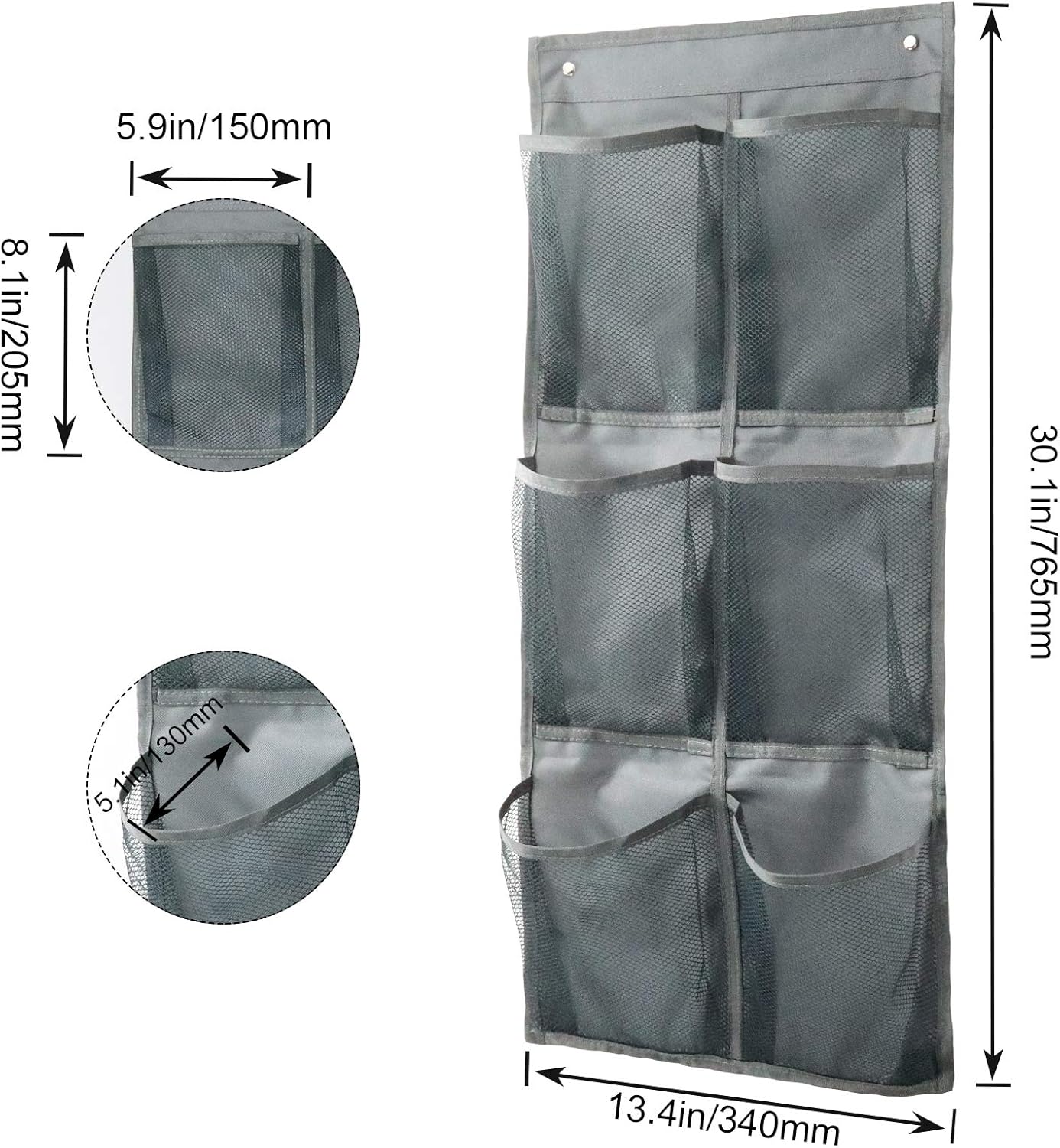 Hanging Shoe Organizer Over Door 2 Pack 6 Large Pockets No Drill Storage Solution Grey