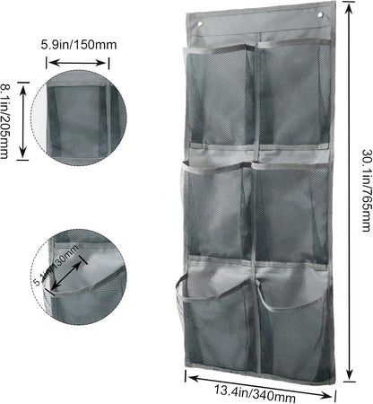 Hanging Shoe Organizer Over Door 2 Pack 6 Large Pockets No Drill Storage Solution Grey