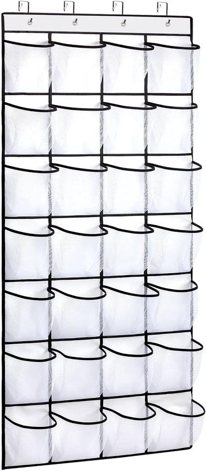 Hanging shoe bag organizer - 28-compartment shoe rack behind the door - transparent shoe rack - hanging shoe rack behind the door - large capacity shoe rack - with hooks