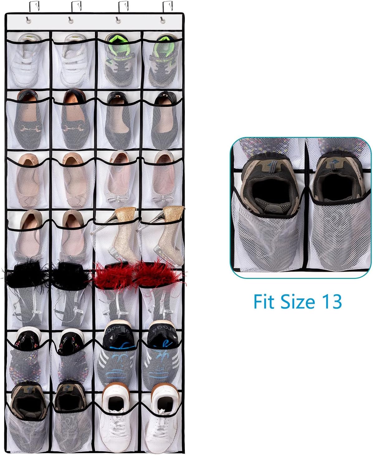 Hanging shoe bag organizer - 28-compartment shoe rack behind the door - transparent shoe rack - hanging shoe rack behind the door - large capacity shoe rack - with hooks