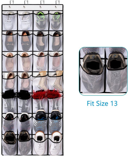 Hanging shoe bag organizer - 28-compartment shoe rack behind the door - transparent shoe rack - hanging shoe rack behind the door - large capacity shoe rack - with hooks
