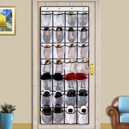 Hanging shoe bag organizer - 28-compartment shoe rack behind the door - transparent shoe rack - hanging shoe rack behind the door - large capacity shoe rack - with hooks