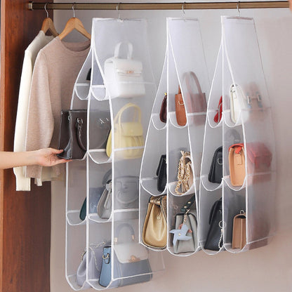 Hanging storage shelf - Closet organizer - Wardrobe organizer - 6 compartments - Suitable for handbags, clothes and toys (set of 3)