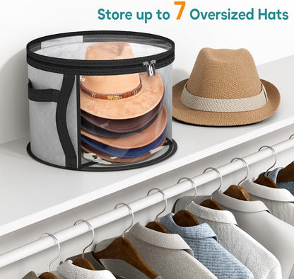 Hat Box - Hat Storage Box - Storage Box for Hats - Round Hat Boxes - Foldable Hat Storage Boxes - Stackable Hat Organizer - Baseball Cap Organizer - Hat Box - for up to 7 hats - perfect for your wardrobe - Grey
