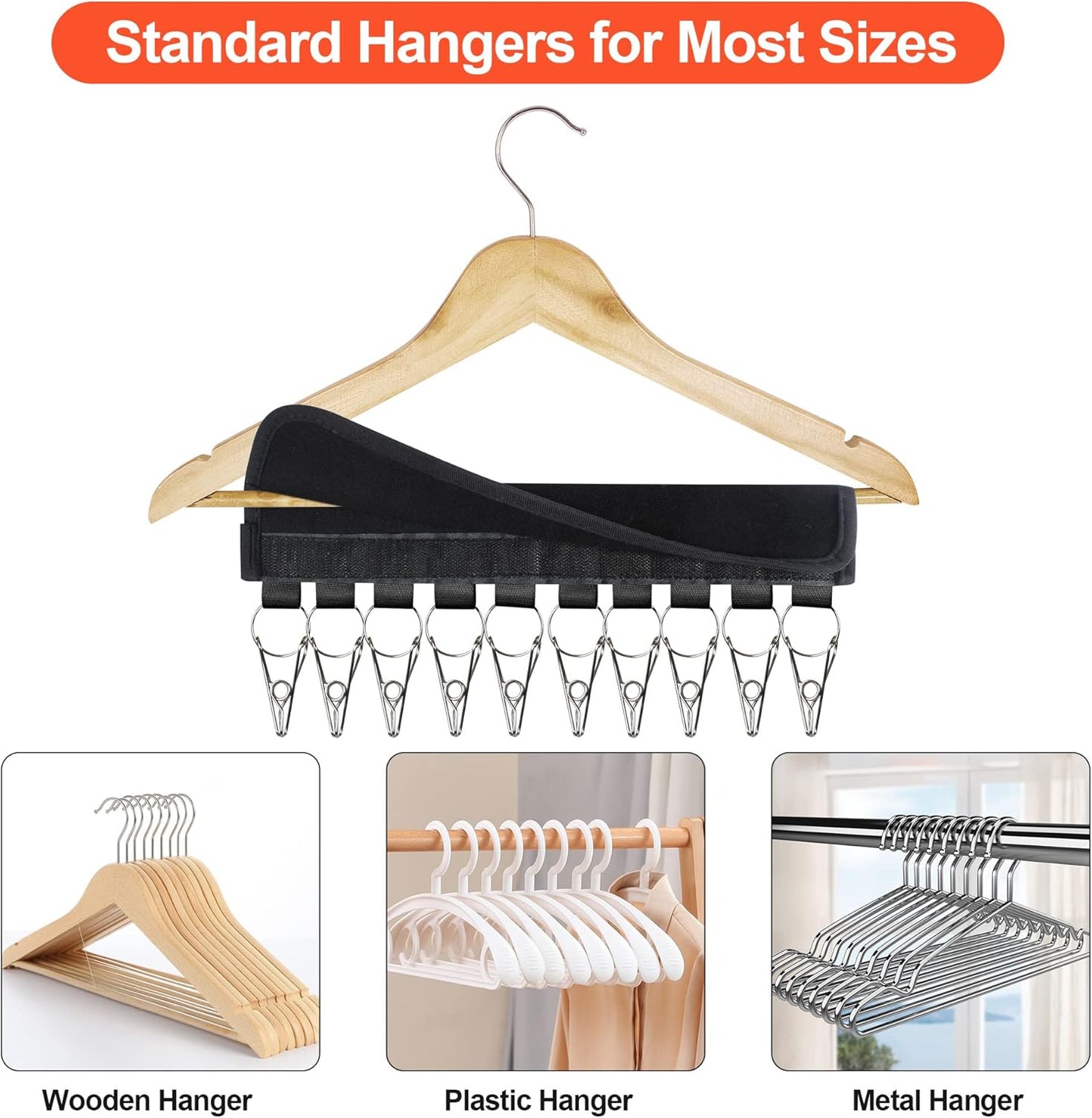 Hat Rack for Baseball Caps Hat Organizer Holder for Hanger & Room Closet Display, 2Pack 10 Hat Storage Clips for Hang Ball Caps Beanie, for Men Gift, Not Including Hangers & Hats (2PC Black)