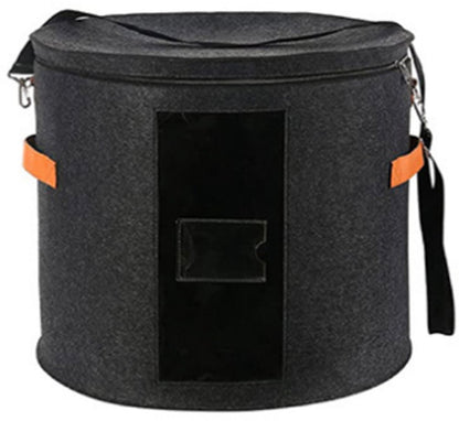 Hat box - storage boxes - Hat storage box - round - dark gray - 50 x 43 cm - felt - foldable - with lid and carrying handle and zipper - transparent window