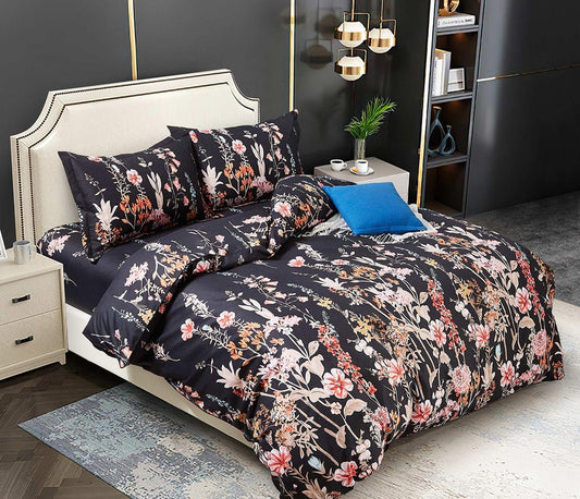 Super king duvet cover set with dark floral print and matching pillowcases