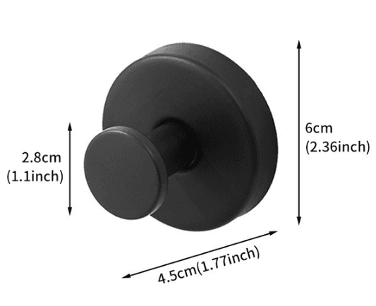 Brushed black suction cup hook with round base and short hanging arm