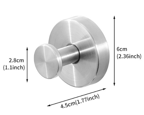 Brushed stainless steel suction cup wall hook with round base and short hook arm