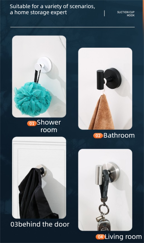 Heavy Duty Stainless Steel Suction Cup Hook Vacuum Wall Hanger Brushed Silver No Drill Towel Holder for Bathroom Kitchen & Shower - Waterproof