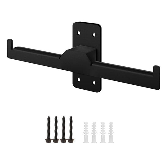 Black wall-mounted hanger bracket with included screws and mounting plate