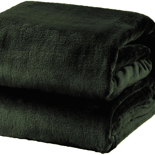 Heavyweight acrylic mink blanket, jade green plush folded throw