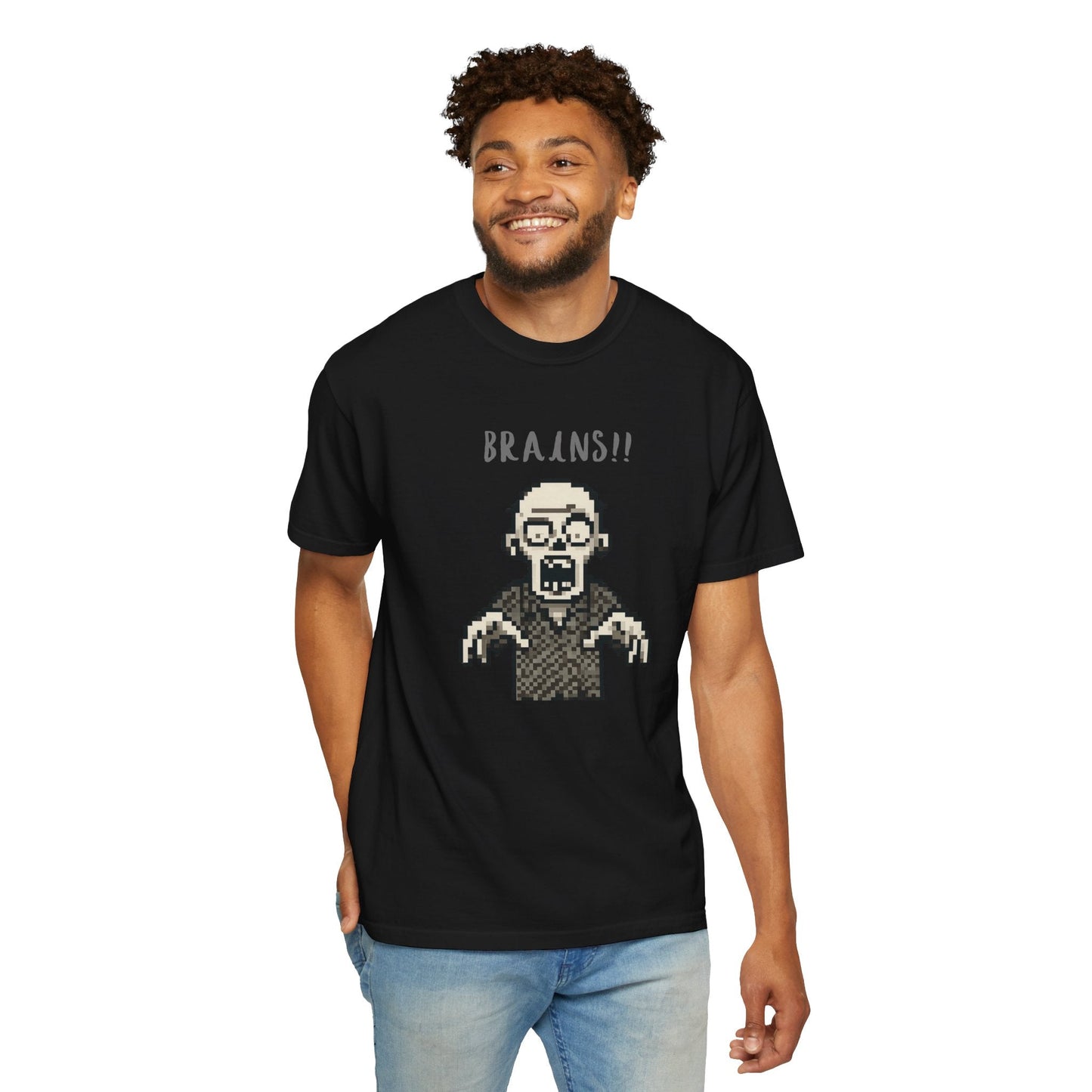 Pixel Zombie 'BRAINS!!' T-Shirt  By Aprasi