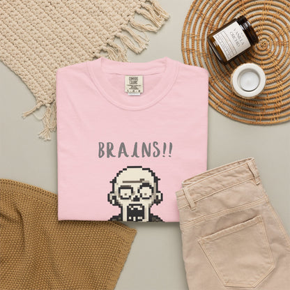 Pixel Zombie 'BRAINS!!' T-Shirt  By Aprasi