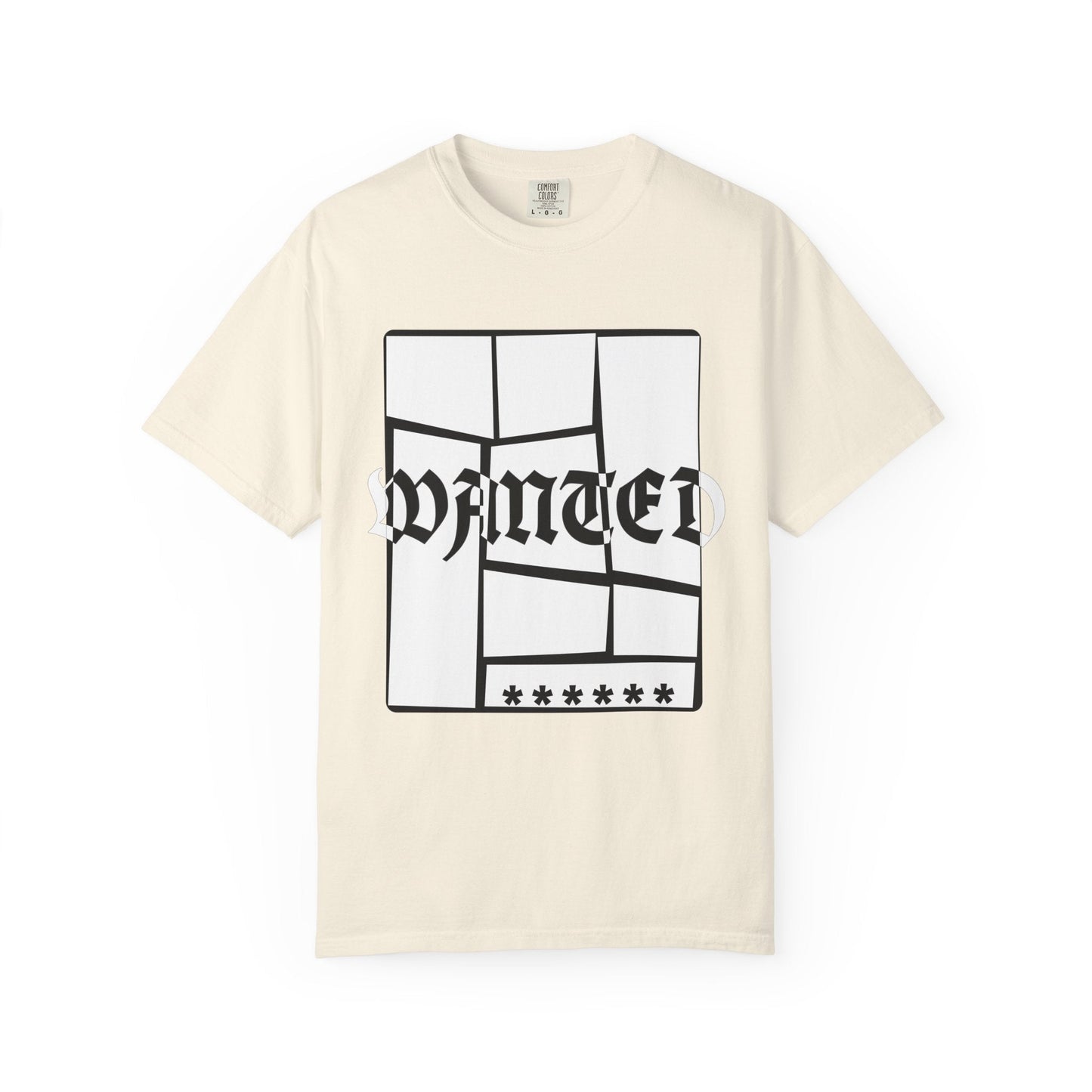 Wanted Graphic Tee Window Grid Design with wanted printed Tees