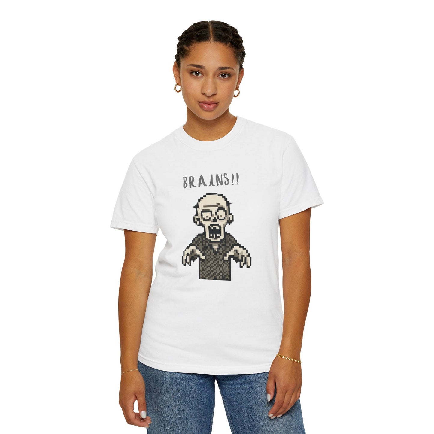 Pixel Zombie 'BRAINS!!' T-Shirt  By Aprasi
