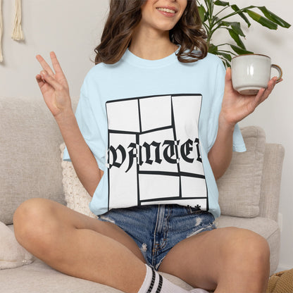 Wanted Graphic Tee Window Grid Design with wanted printed Tees